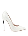 Casadei Woman Pumps Silver Size 7.5 Soft Leather In White