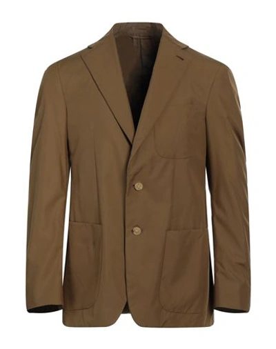 Caruso Man Blazer Camel Size 42 Polyester In Beige