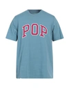 Pop Trading Company Pop Trading Company Man T-shirt Pastel Blue Size M Cotton, Polyester