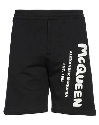 Alexander Mcqueen Logo Graffiti Bermuda Shorts In Black