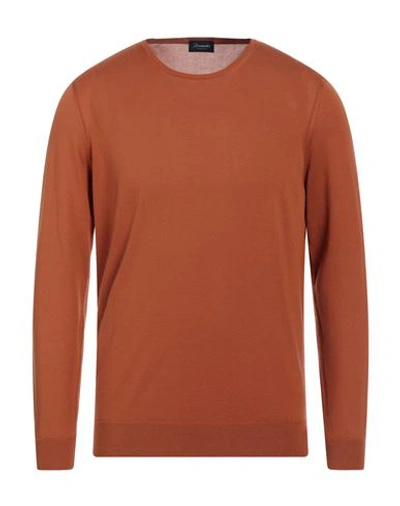 Drumohr Man Sweater Rust Size 40 Cotton In Red