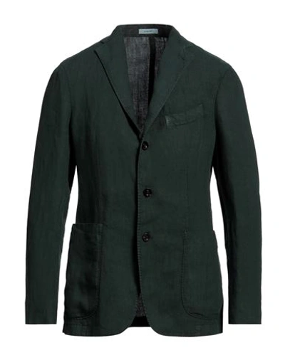 Boglioli Man Blazer Dark Green Size 40 Linen In Green