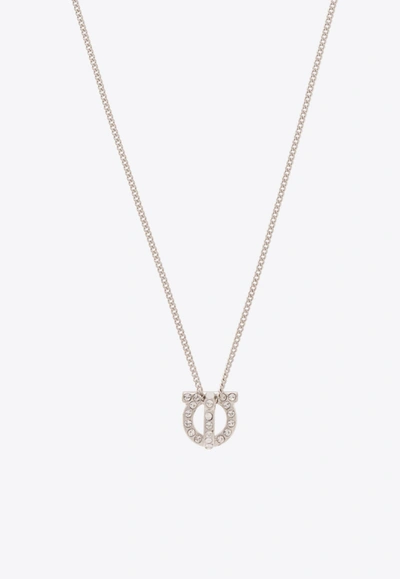 Ferragamo 3d Gancini Crystal-embellished Necklace In Silver