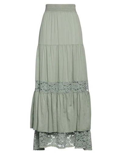 Guess Woman Maxi Skirt Sage Green Size S Cotton, Polyamide