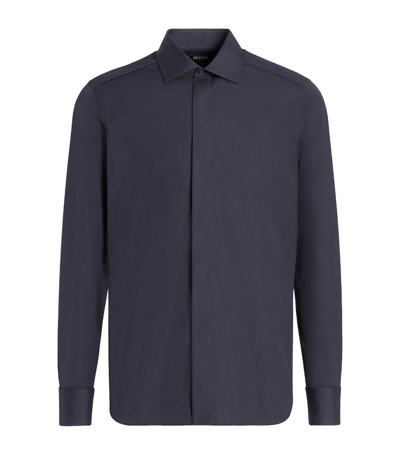 Zegna Slim-cut Mulberry Silk Evening Shirt In Navy Blue