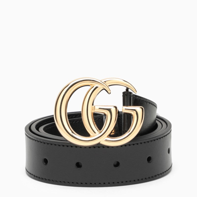 Gucci Black Belt With Double Gg Buckle Men In White