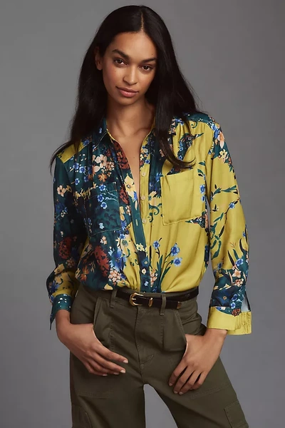 By Anthropologie Relaxed Buttondown Blouse In Green