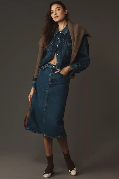 Reformation Jayde High-rise Denim Midi Skirt In Blue