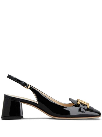 TOD'S 'KATE' BLACK SLINGBACK PUMPS WITH CHAIN DETAIL IN PATENT LEATHER WOIMAN