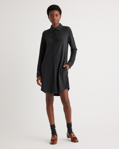 Quince Women's Stretch Sweater Fleece Shirt Dress In Black