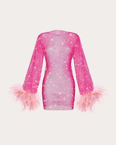 Santa Brands Women's Rhinestone Feather Mini Dress In Pink