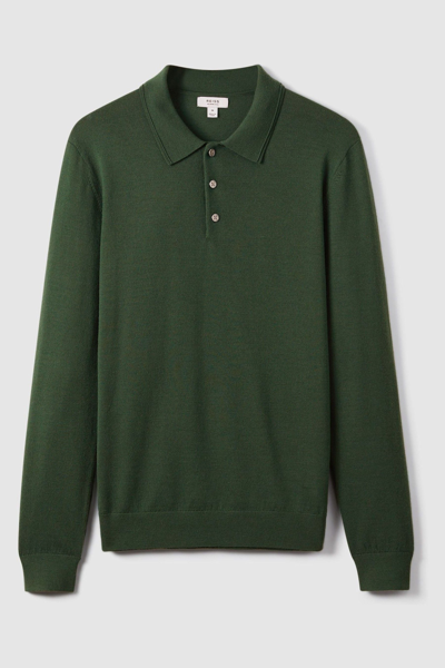 Reiss Trafford - Hunting Green Merino Wool Polo Shirt, Xl