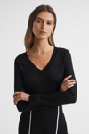 REISS BLACK BRADY JERSEY V-NECK TOP