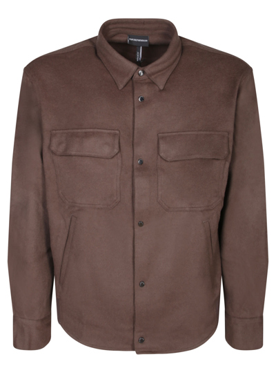 Emporio Armani Wool And Cashmere Cloth Overshirt In Brown