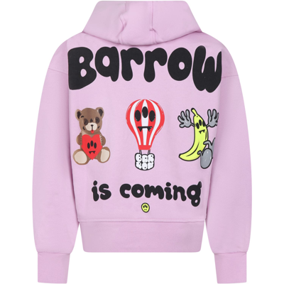 Barrow Kids' Printed Cotton Sweatshirt Hoodie In Pink