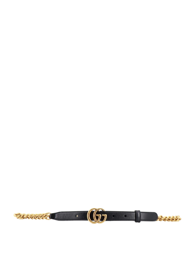 Gucci 20mm Gg Marmont Leather Chain Belt In Black