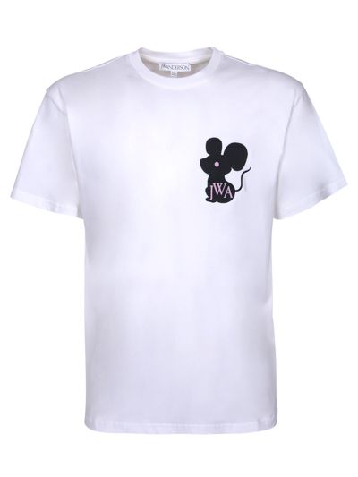 Jw Anderson Mouse Embroidered-logo T-shirt In White