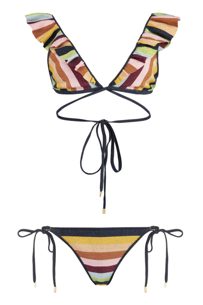 Zimmermann Alight Lurex Knit Wrap Bikini Set In Multicolor
