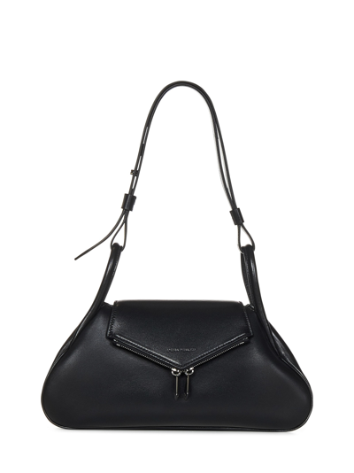 Amina Muaddi Gemini Leather Shoulder Bag In Black