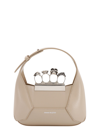 Alexander Mcqueen Sand Leather Mini Jewelled Hobo Handbag In Beige