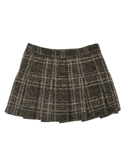 Douuod Kids' Plaid Check-pattern Pleated Skirt In Brown