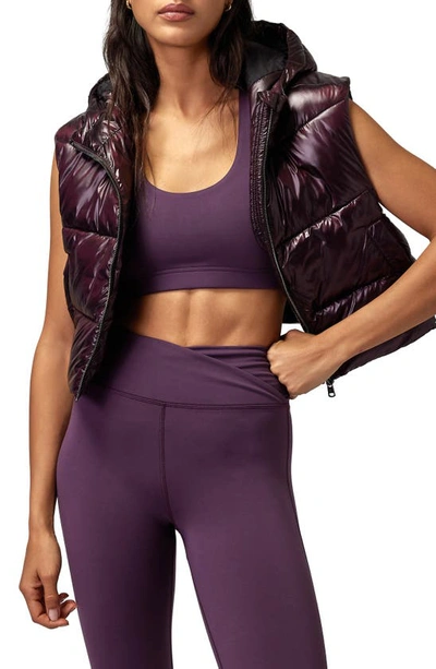 Spiritual Gangster Stella Cropped Puffer Waistcoat In Midnight Plum Metallic