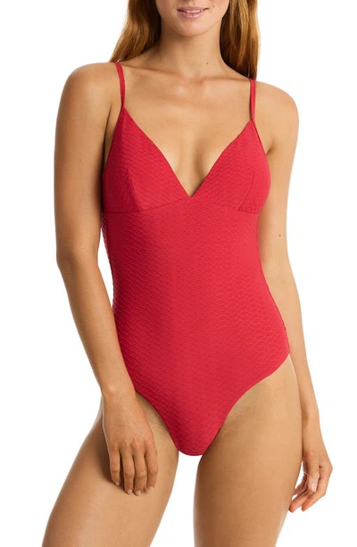 Sea Level Honeycomb One-piece Swimsuit In Red