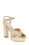 Jimmy Choo Heloise Metallic Ankle-strap Platform Sandals In Gold