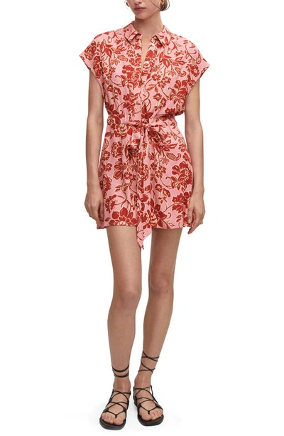 Mango Floral-print Jumpsuit With Tie Pink