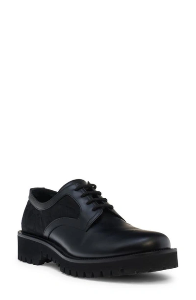 Valentino Garavani Toile Iconographe Leather And Jacquard Derby Shoes In Black
