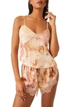 FREE PEOPLE MOONBEAMS FLORAL SURPLICE LACE DETAIL SATIN CAMISOLE