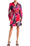 Ciebon Billy Floral Print Long Sleeve Shirtdress In Red Multi