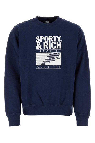 Sporty And Rich Sporty & Rich Logo Printed Crewneck Sweatshirt In Navy