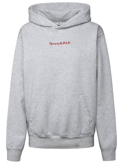 Sporty And Rich Sporty & Rich Logo Printed Long Sleeved Hoodie In Grey
