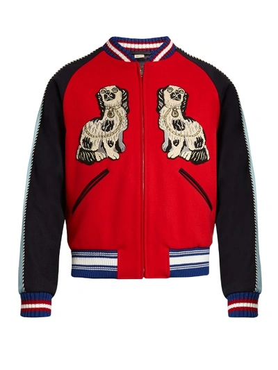 Gucci King Charles Spaniel Dog Bomber Jacket, Red In Red/blue