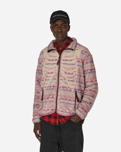 Kapital Ashland Stripe And Bone Fleece Zip Jacket In Pink