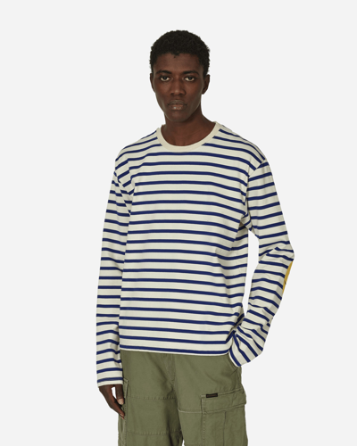 Kapital Stripe Jersey Longsleeve T-shirt (profile Rainbowy Patch) Ecru / In Blue