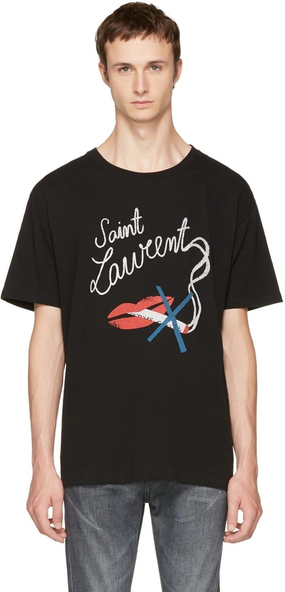 Saint Laurent Black No Smoking Logo T Shirt In Black-multi