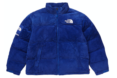 Pre-owned Supreme The North Face Suede Nuptse Jacket Blue