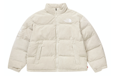 Pre-owned Supreme The North Face Suede Nuptse Jacket Stone