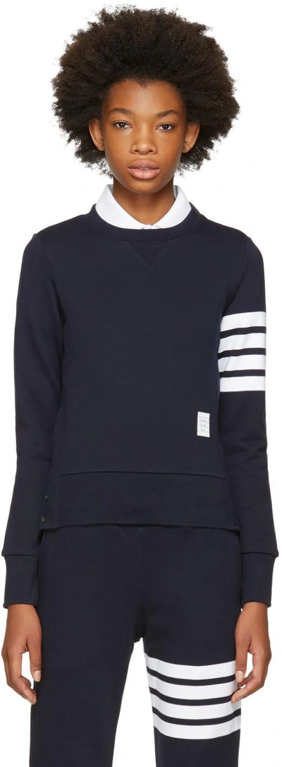 Thom Browne Blue Jersey Sweatshirt With 4bar Detail