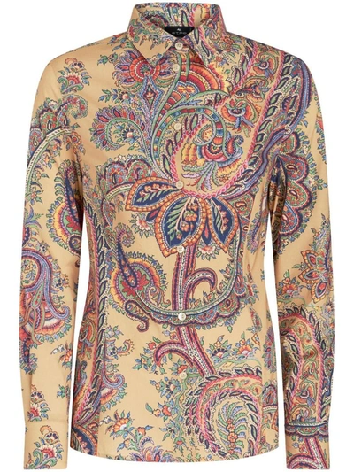 Etro Paisley Print Collared Button In Beige