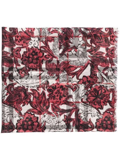 Burberry Floral Beasts Giant Check Scarf, Pink In Pink Azalea