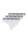 Hugo Three-pack Of Logo-waistband Thongs In Stretch Cotton In White