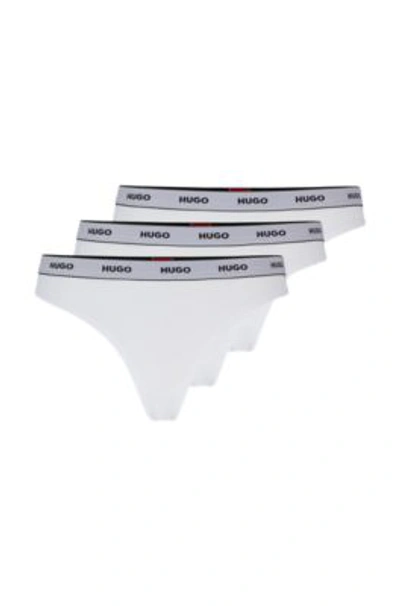 Hugo Boss Three-pack Of Stretch-cotton Thong Briefs With Logos In White