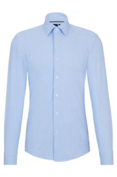 Hugo Boss Slim-fit Shirt In Printed Performance-stretch Material In Light Blue