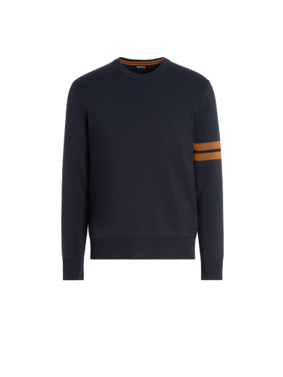 Zegna Pull Ras Du Cou En Laine High Performance Bleu Marine In Blue