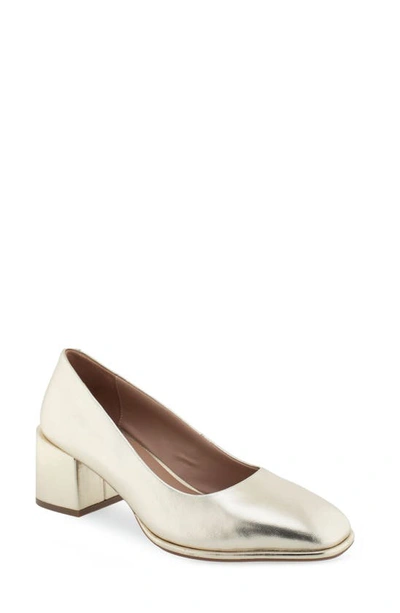 Aerosoles Alae Block Heel Pump In Soft Gold Leather