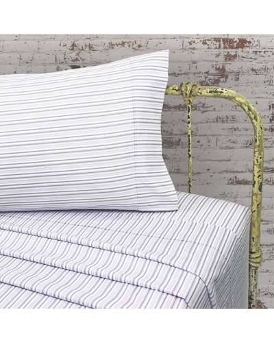 Melange Home Set Of Two 200 Thread Count Cotton Percale Shirt Stripe Pillowcases In Purple