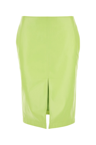 Bottega Veneta Shiny Leather Midi Skirt In Green